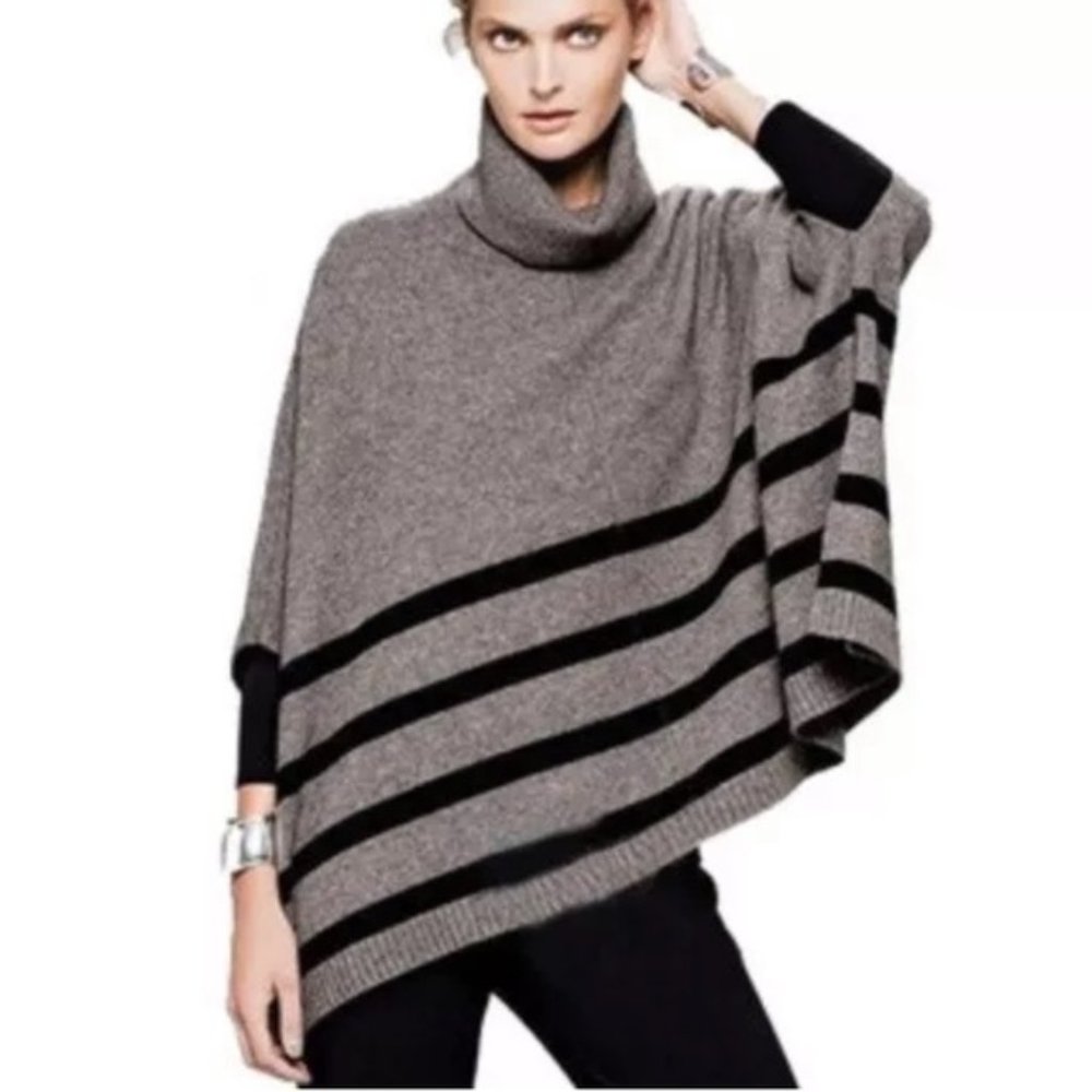 Tahari Wool/ Yak Hair Blend Poncho Cowl Neck Cape